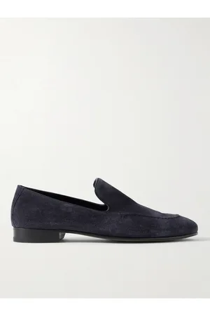 Manolo Blahnik Truro Leather-Trimmed Suede Loafers