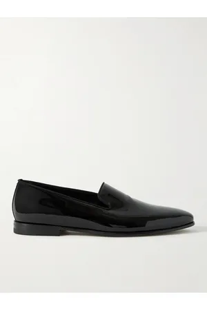 Manolo Blahnik Mario Grosgrain-Trimmed Patent-Leather Loafers