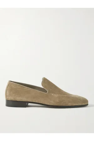 Manolo Blahnik Truro Leather-Trimmed Suede Loafers