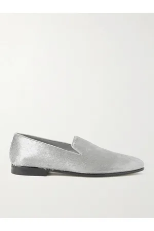 Manolo Blahnik Mario Leather-Trimmed Metallic Calf Hair Loafers
