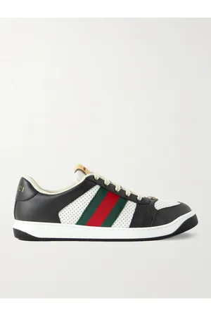 Gucci Screener Webbing-Trimmed Perforated Leather Sneakers