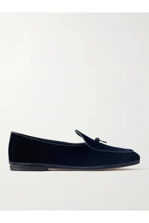 Rubinacci Men Loafers - Marphy Embellished Leather-Trimmed Velvet Loafers
