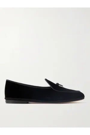 Rubinacci Men Loafers - Marphy Embellished Leather-Trimmed Velvet Loafers