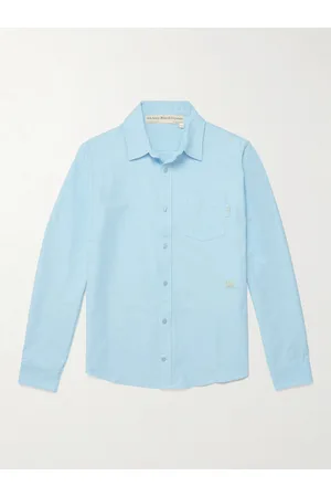 ABC Men Casual - Slim-Fit Garment-Dyed Webbing-Trimmed Slub Cotton Oxford Shirt