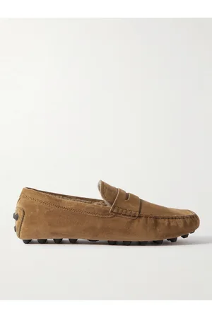 Tod's Gommino Shearling-Trimmed Suede Driving Shoes