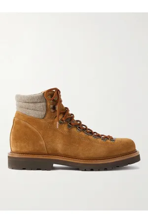 Brunello Cucinelli Pedula Wool-Trimmed Suede Hiking Boots