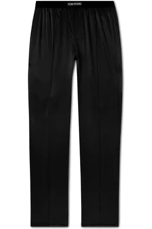 Velvet-trimmed stretch-silk satin pants