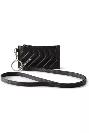 Balenciaga Logo-Print Full-Grain Leather Zipped Cardholder with Lanyard - Men