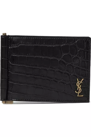 Saint Laurent Logo-Appliquéd Croc-Effect Leather Billfold Wallet with Money Clip - Men