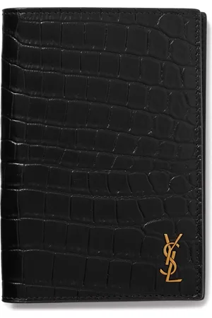 Saint Laurent Cassandre Logo-Appliquéd Croc-Effect Leather Passport Cover - Men