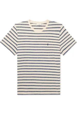 Saint Laurent Slim-Fit Logo-Embroidered Striped Cotton-Jersey T-Shirt - Men - - S
