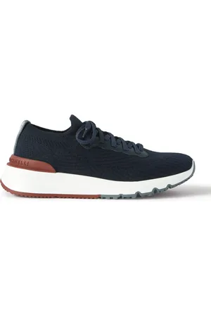 Brunello Cucinelli Leather-Trimmed Stretch-Knit Sneakers - Men - - EU 46