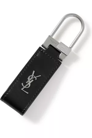 Saint Laurent Logo-Detailed Silver-Tone and Leather Key Fob - Men