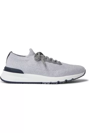 Brunello Cucinelli Leather-Trimmed Stretch-Knit Sneakers - Men - - EU 40