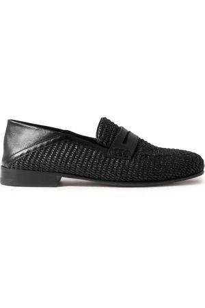 Manolo Blahnik Padstow Collapsible-Heel Leather-Trimmed Raffia Loafers - Men - - UK 6