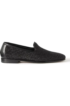 Manolo Blahnik Mario Leather-Trimmed Raffia Loafers - Men - - UK 7