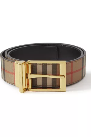 4cm Reversible Checked E-Canvas and Leather Belt