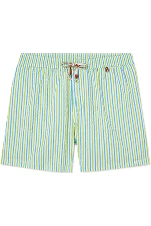 MR P. Straight-Leg Mid-Length Striped Seersucker Swim Shorts for