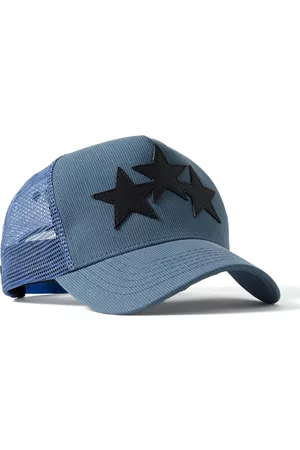 Amiri Three Star Trucker Hat in Black & Carolina Blue