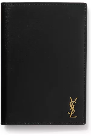 Saint Laurent Cassandre Logo-Embellished Glossed-Leather Passport Cover - Men