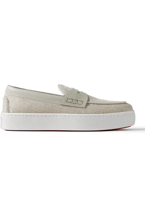 Christian Louboutin Paqueboat Leather-Trimmed Linen-Canvas Penny Loafers - Men - - EU 45