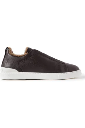 Ermenegildo Zegna Triple Stitch™ Shearling-Lined Full-Grain Leather Slip-On Sneakers - Men - - UK 9.5