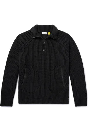 Moncler Pharrell Williams Shell-Trimmed Ribbed Wool Half-Zip Sweater - Men - - M