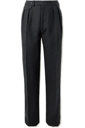 Straight-Leg Pleated Cotton Trousers