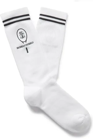 Brunello Cucinelli Logo-Embroidered Striped Ribbed Cotton-Blend Socks - Men - - L