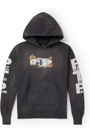 SAINT MXXXXXX Pay Money to My Pain Distressed Printed Cotton-Jersey Hoodie - Men - - M
