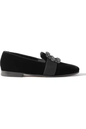 Manolo Blahnik Carlton Embellished Grosgrain-Trimmed Velvet Loafers - Men - - UK 7