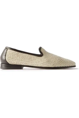 Manolo Blahnik Mario Leather-Trimmed Raffia Loafers - Men - - UK 9