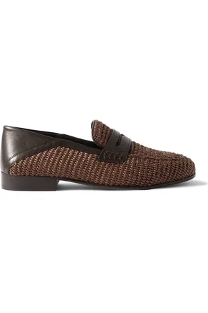 Manolo Blahnik Padstow Leather-Trimmed Raffia Loafers - Men - - UK 8