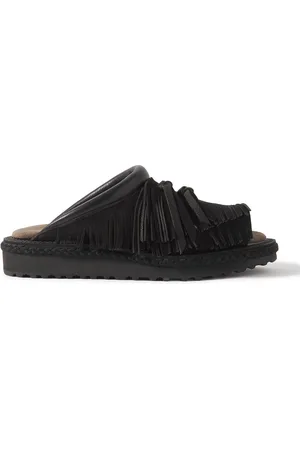 KAPITAL Pueblo Rain Leather-Trimmed Fringed Suede Sandals - Men - - 3
