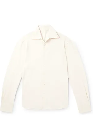 Stoffa Spread-Collar Cotton and Silk-Blend Piqué Shirt - Men - - IT 46