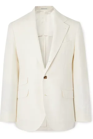 Brunello Cucinelli Double-Breasted Herringbone Linen, Silk, Wool and Cotton-Blend Blazer - Men - - IT 46