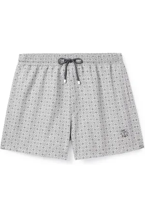 Brunello Cucinelli Straight-Leg Short-Length Logo-Embroidered Printed Swim Shorts - Men - - M