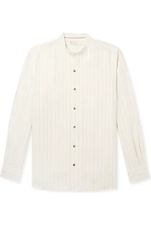 Loro Piana Elia Grandad-Collar Pinstriped Linen Shirt - Men - - XXL