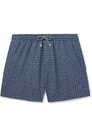 Brunello Cucinelli Straight-Leg Short-Length Logo-Embroidered Printed Swim Shorts - Men - - XS