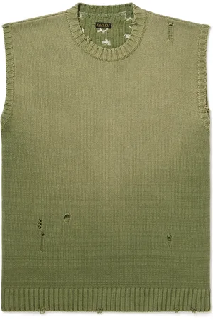 KAPITAL 5G Distressed Cotton-Blend Jacquard Sweater Vest - Men - - 3