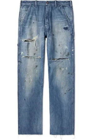 SAINT MXXXXXX Straight-Leg Distressed Paint-Spattered Jeans - Men - - M