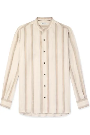 Loro Piana Elia Grandad-Collar Striped Linen and Silk-Blend Shirt - Men - - S