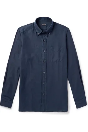 Tom Ford Button-Down Collar Lyocell, Cotton and Cashmere-Blend Shirt - Men - - EU 44