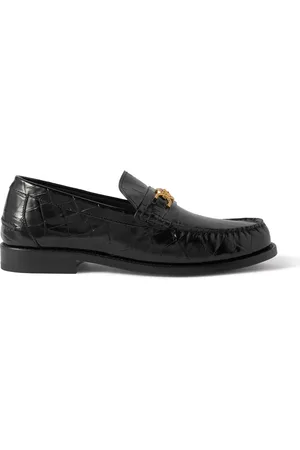 VERSACE Horsebit-Embellished Croc-Effect Patent-Leather Loafers - Men - - EU 46
