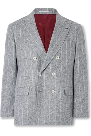 Brunello Cucinelli Double-Breasted Striped Silk, Wool and Cashmere-Blend Blazer - Men - - IT 50