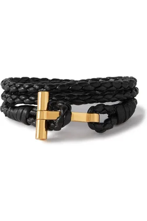 Tom Ford Woven Leather and Gold-Plated Wrap Bracelet - Men - - M