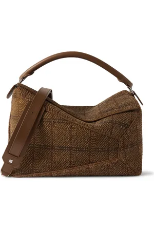 Loewe Puzzle Edge Large Leather-Trimmed Checked Brushed-Suede Messenger Bag - Men