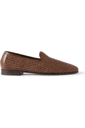 Manolo Blahnik Mario Leather-Trimmed Raffia Loafers - Men - - UK 9
