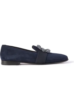 Manolo Blahnik Carlton Crystal-Embellished Grosgrain-Trimmed Suede Loafers - Men - - UK 7.5