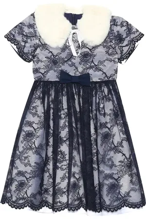 Rachel Riley Faux fur collar lace dress
